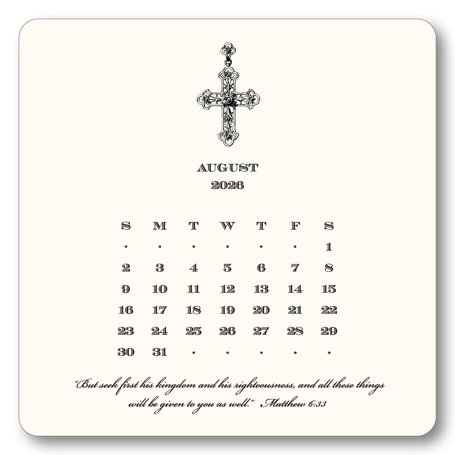 2026 Cross Calendar with Easel