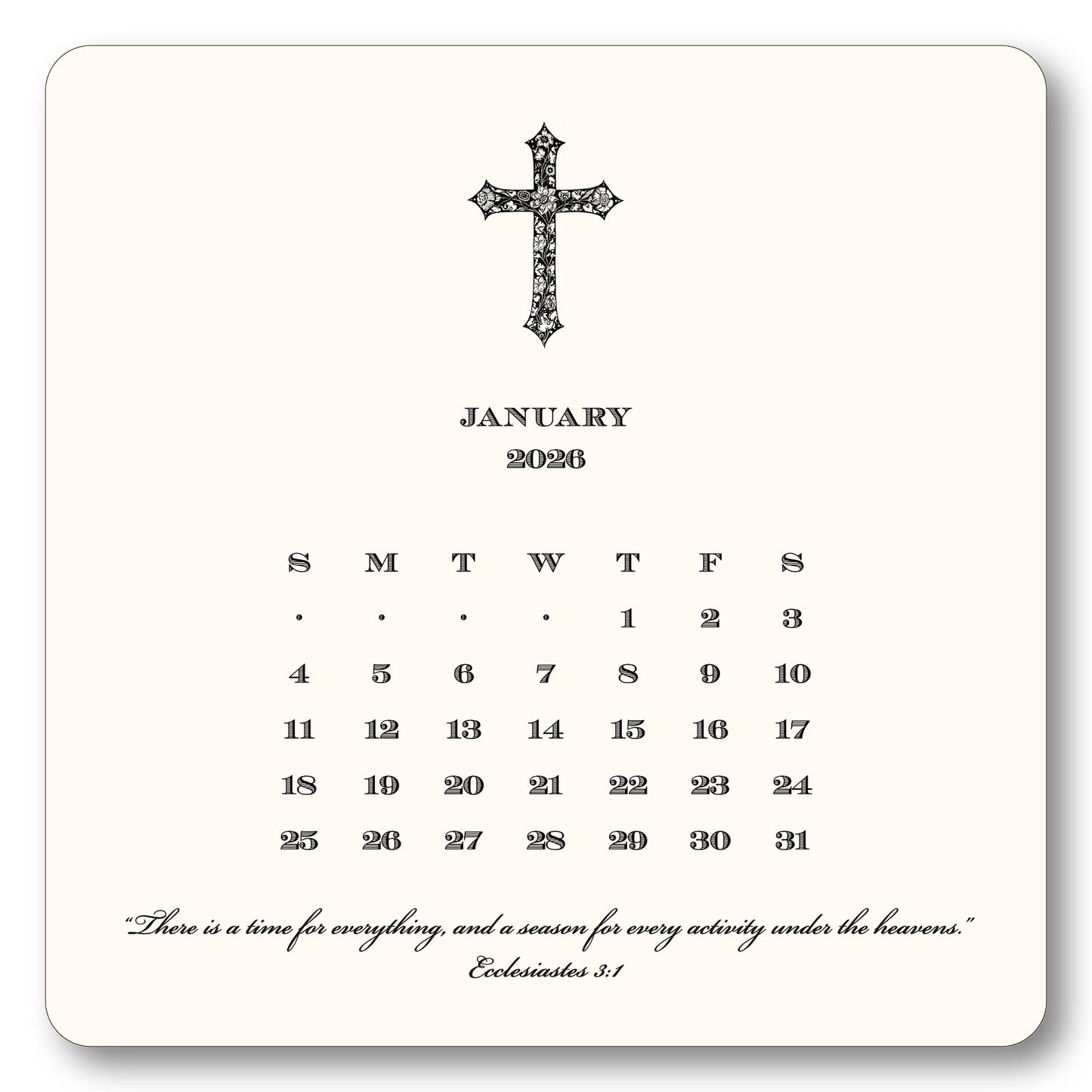 2026 Cross Calendar with Easel