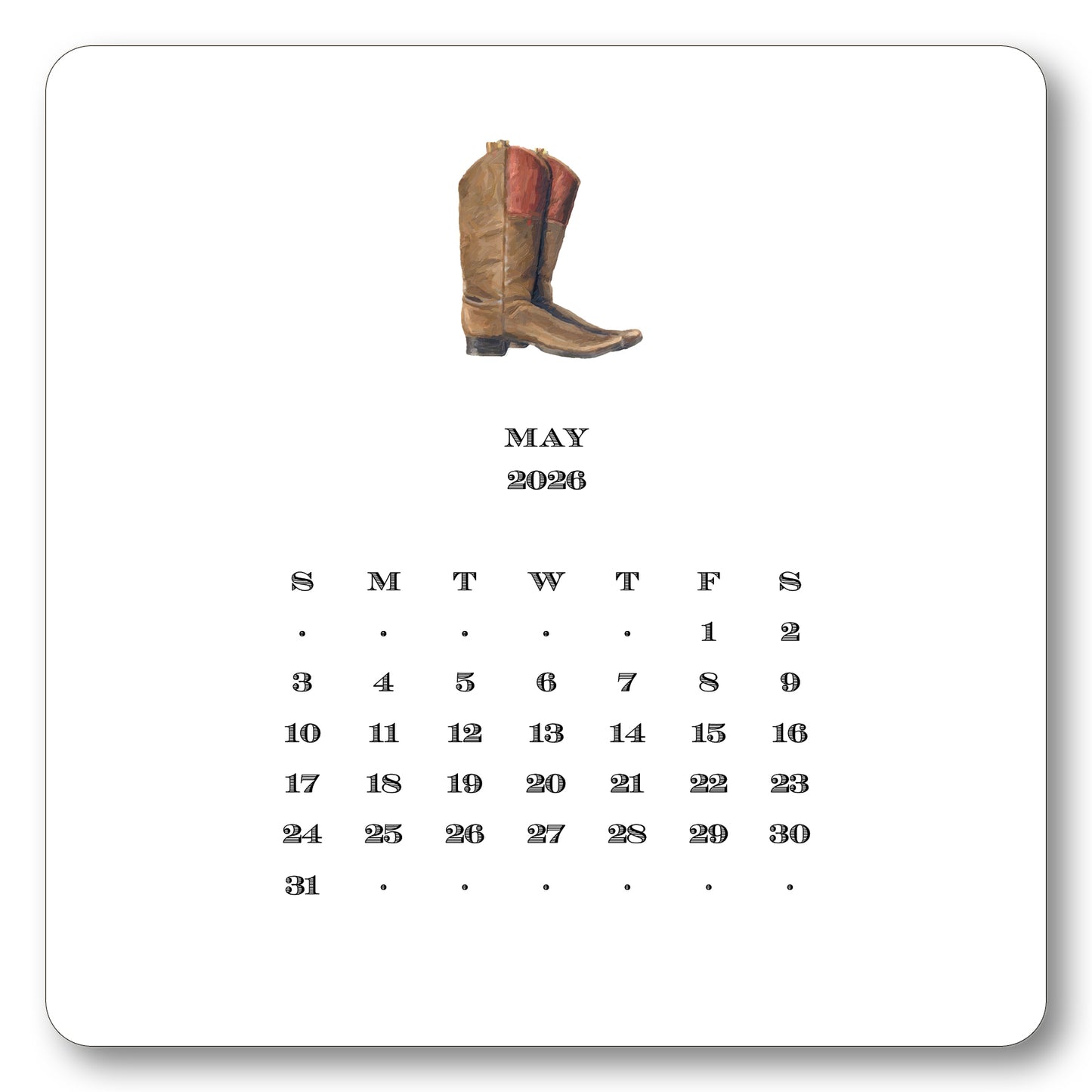 2026 Texas Calendar with Easel