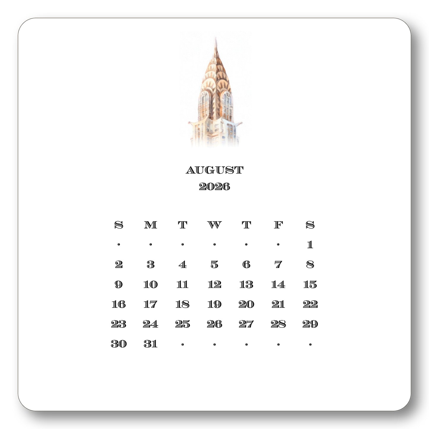2026 New York Calendar with Easel