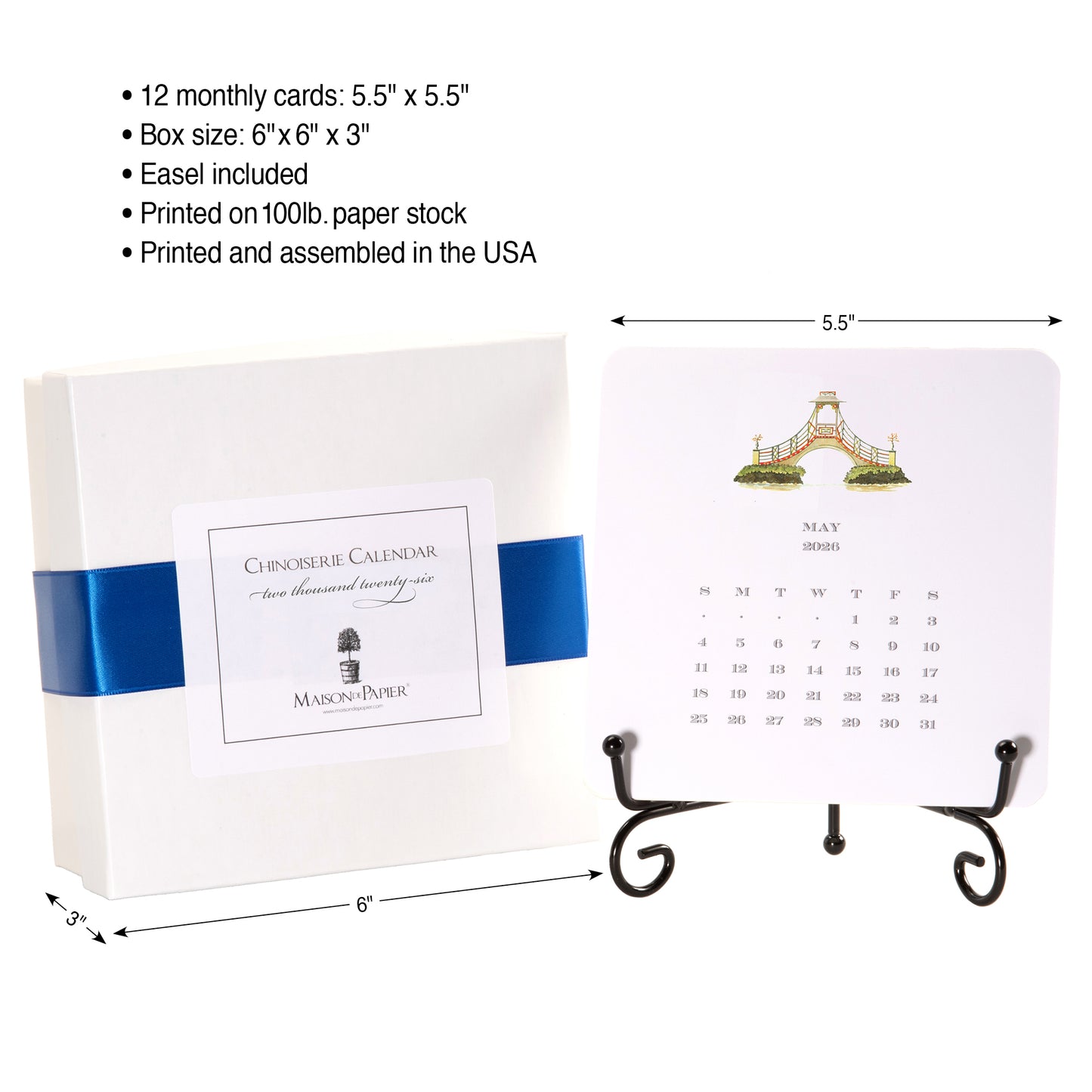 2026 Chinoiserie Calendar with Easel