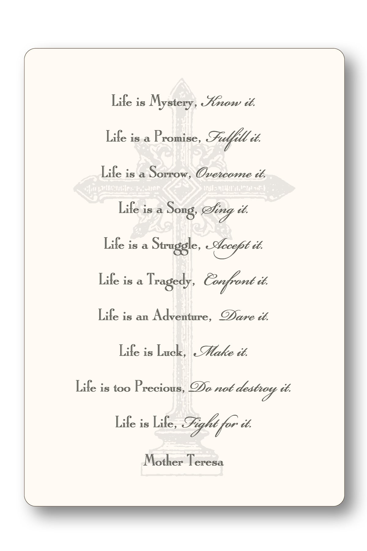 Life - Mother Teresa Prayer Card Life - Mother Teresa Prayer Card