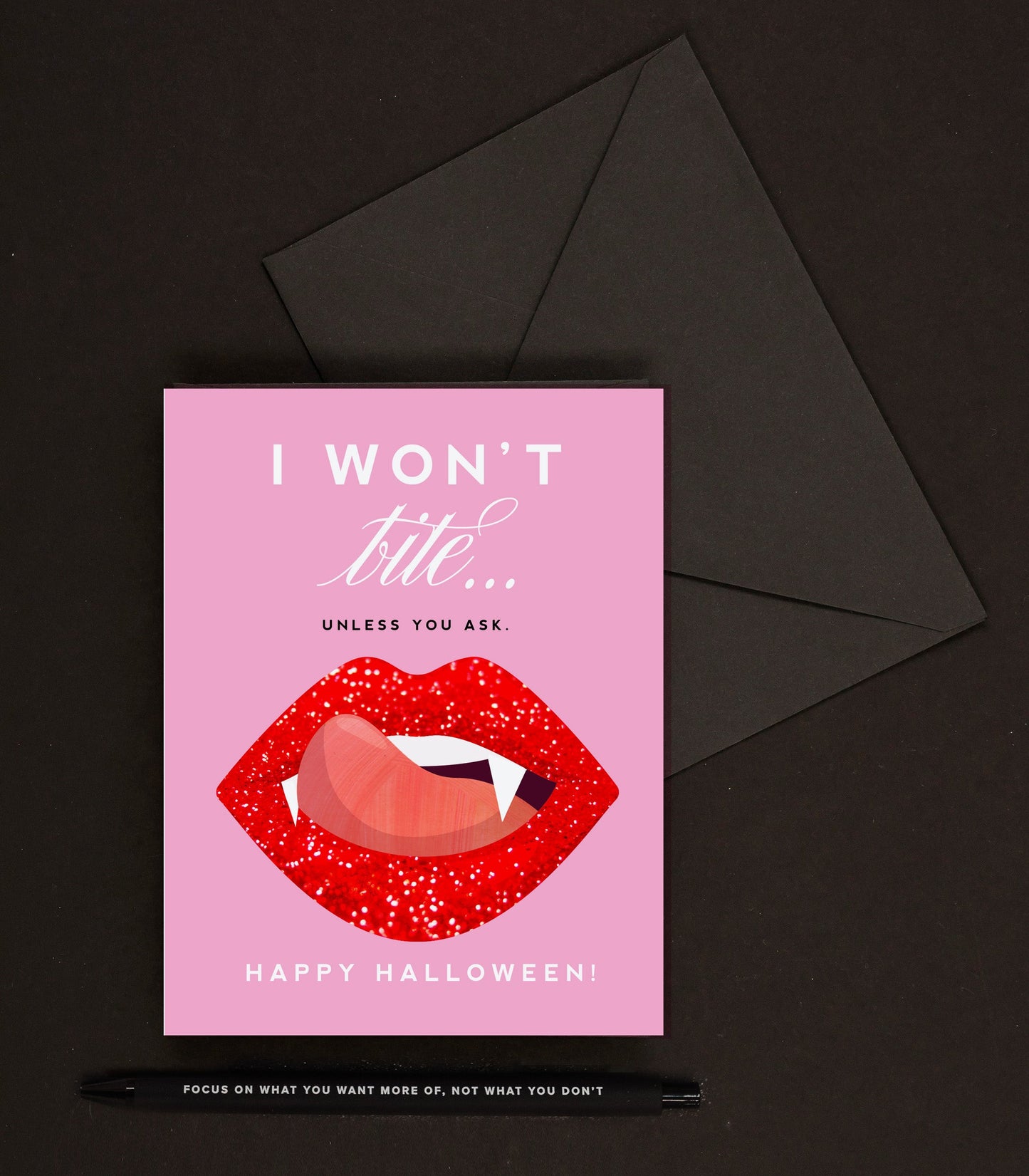 Vampire Bite, Pink Fashionable Funny Halloween Greeting Card