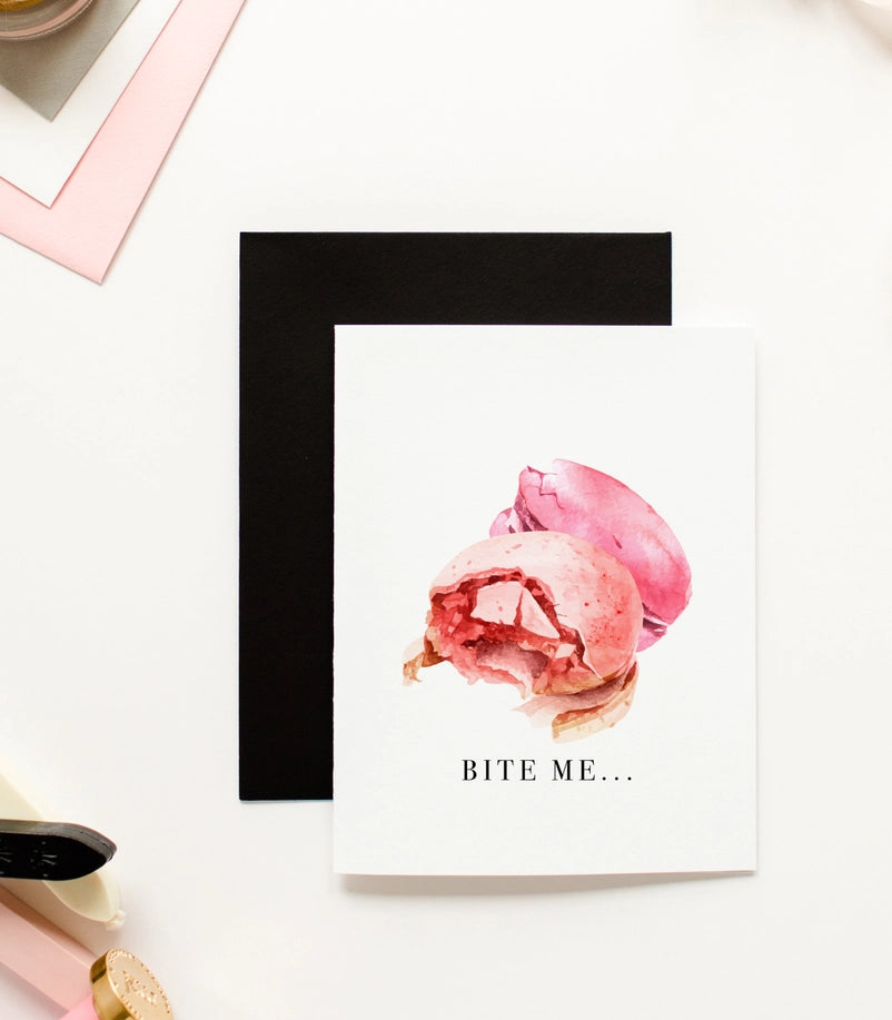 Bite Me, macaroons - Funny Love & Friendship Greeting Card