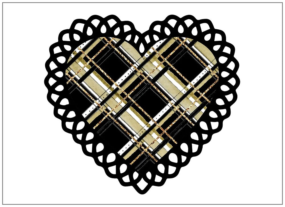 SEH AO486 - Black & Gold Plaid Heart