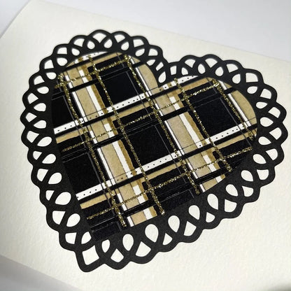 SEH AO486 - Black & Gold Plaid Heart