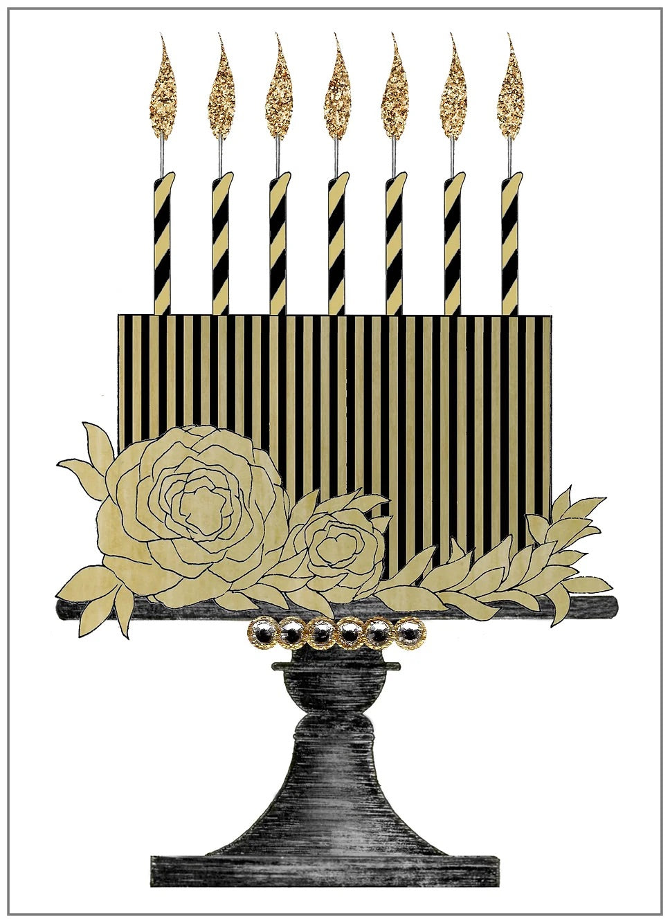 SEH AO653 - Black & Gold Striped Candle Cake