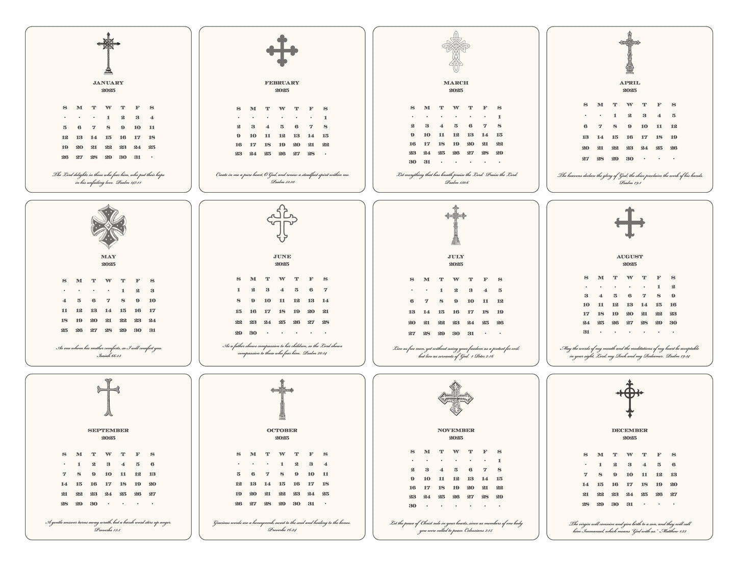 2025 Cross Calendar with Easel