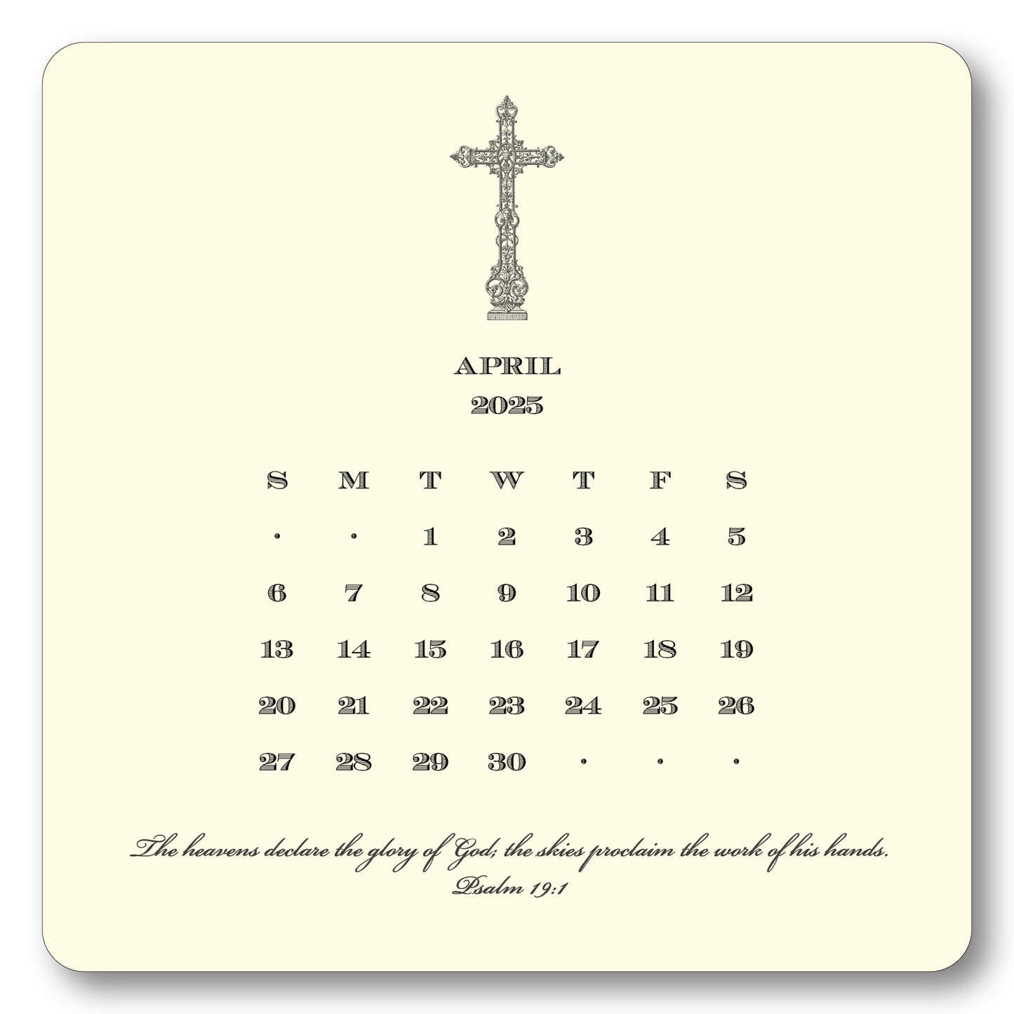 2025 Cross Calendar with Easel