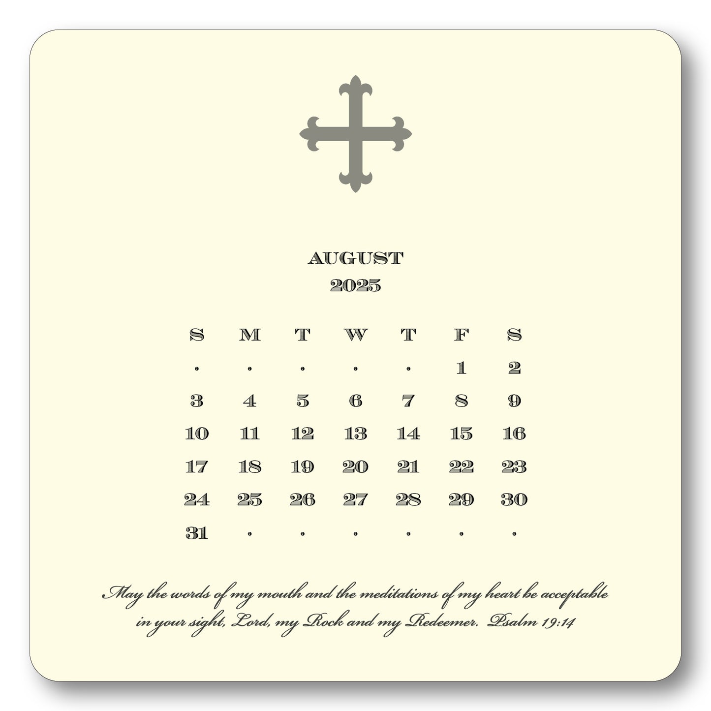 2025 Cross Calendar with Easel