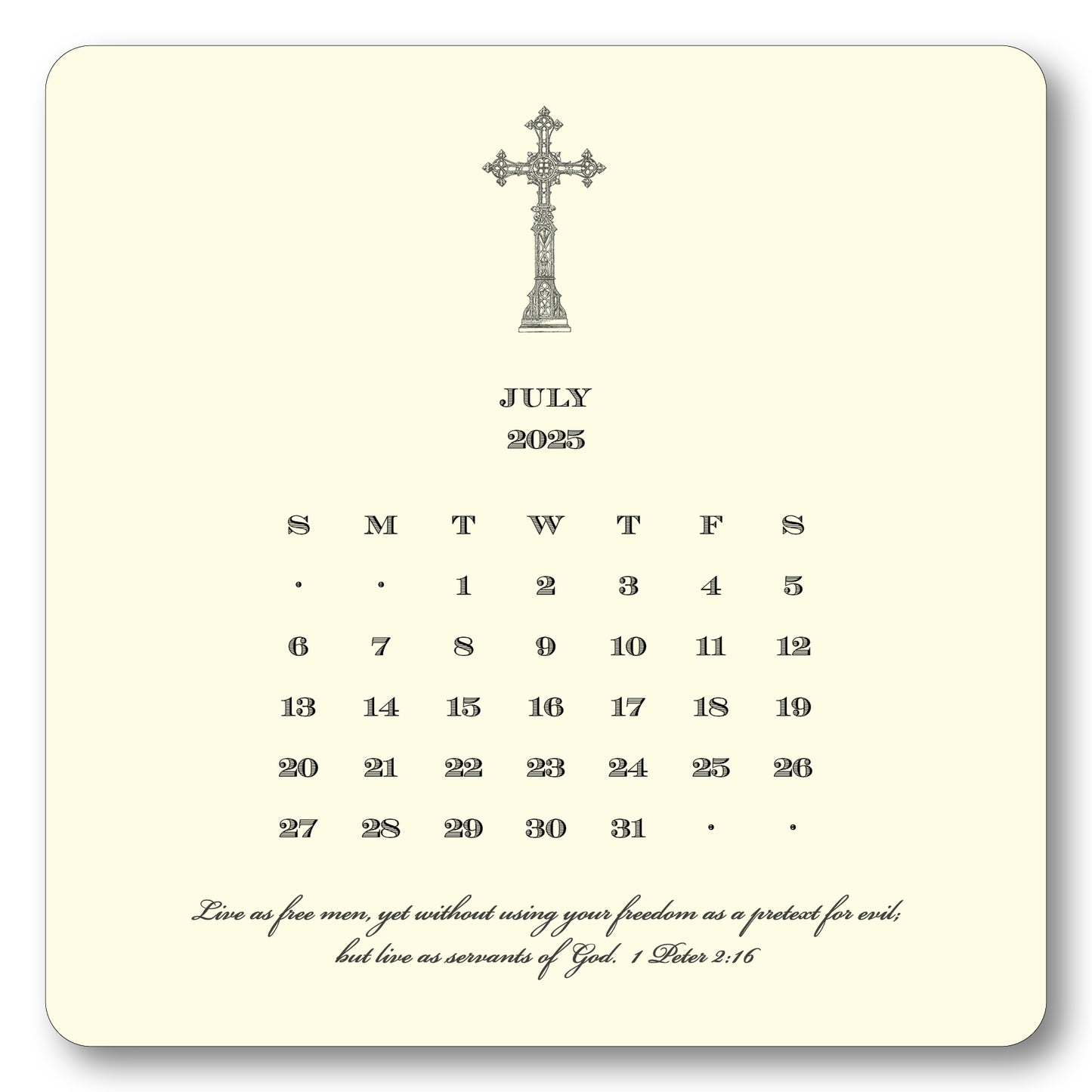 2025 Cross Calendar with Easel