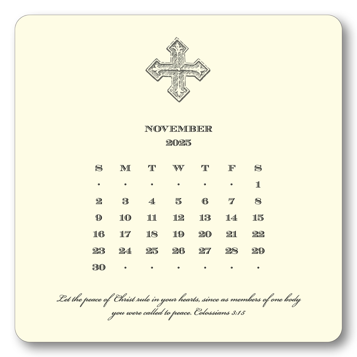 2025 Cross Calendar with Easel