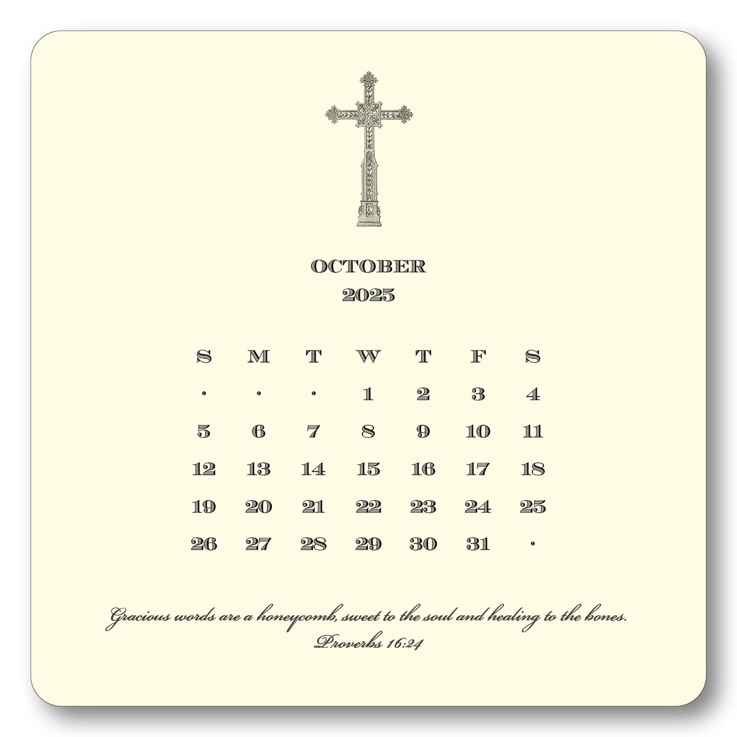 2025 Cross Calendar with Easel