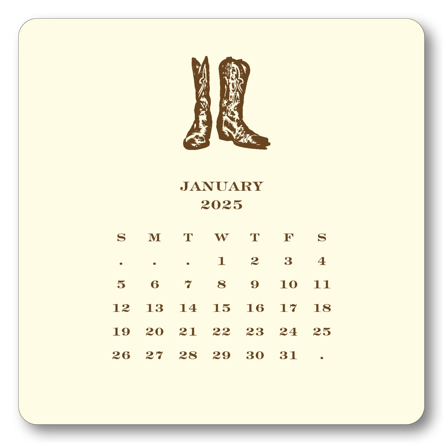 2025 Cowboy Calendar with Easel