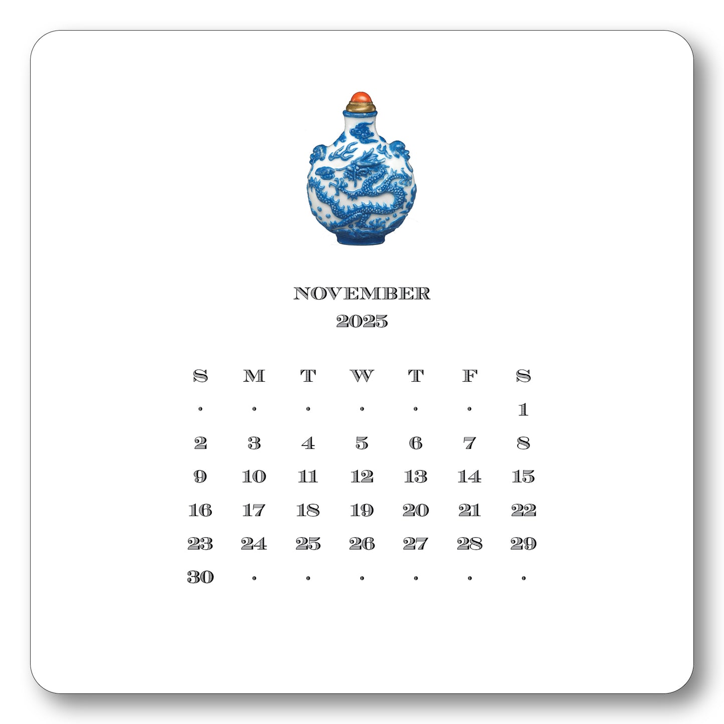 2025 Chinoiserie Calendar with Easel