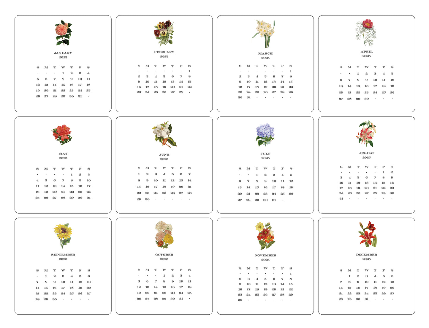 2025 Floral Calendar with Easel