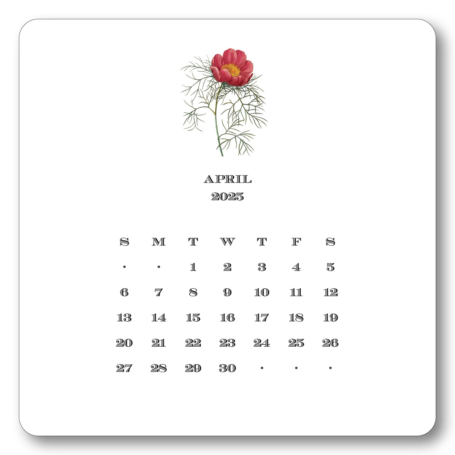 2025 Floral Calendar with Easel