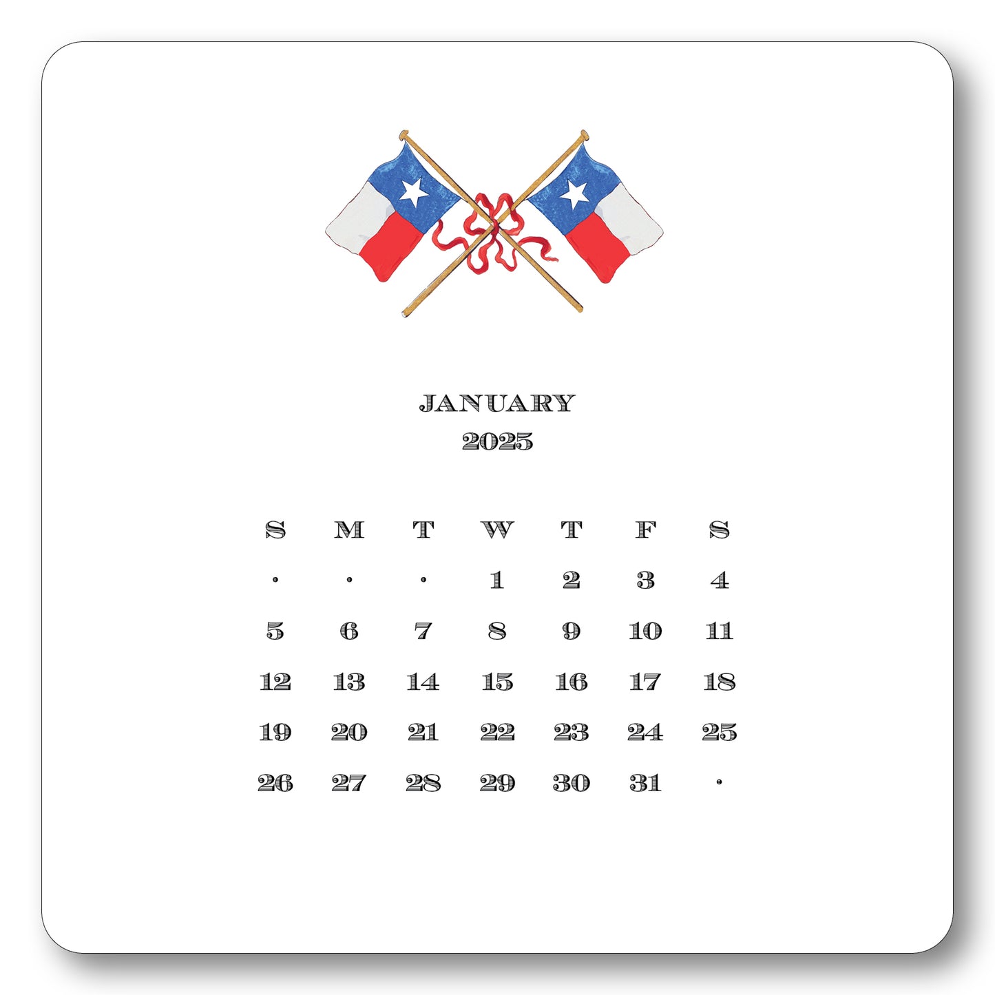 2025 Texas Calendar with Easel