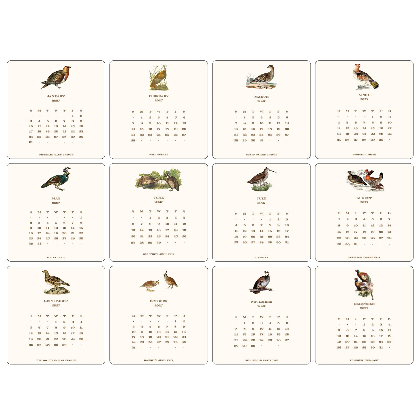 2027 Upland Bird Desk Calendar