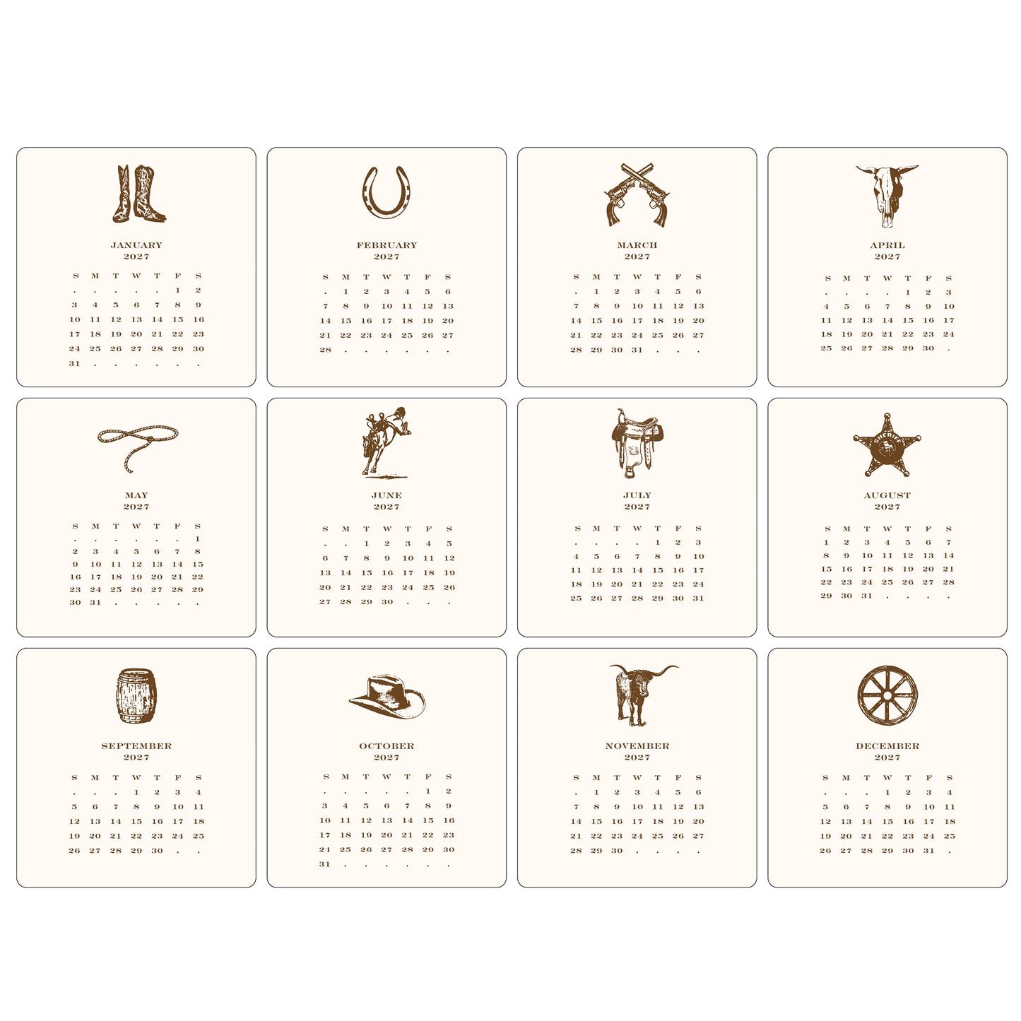 2027 Cowboy Desk Calendar
