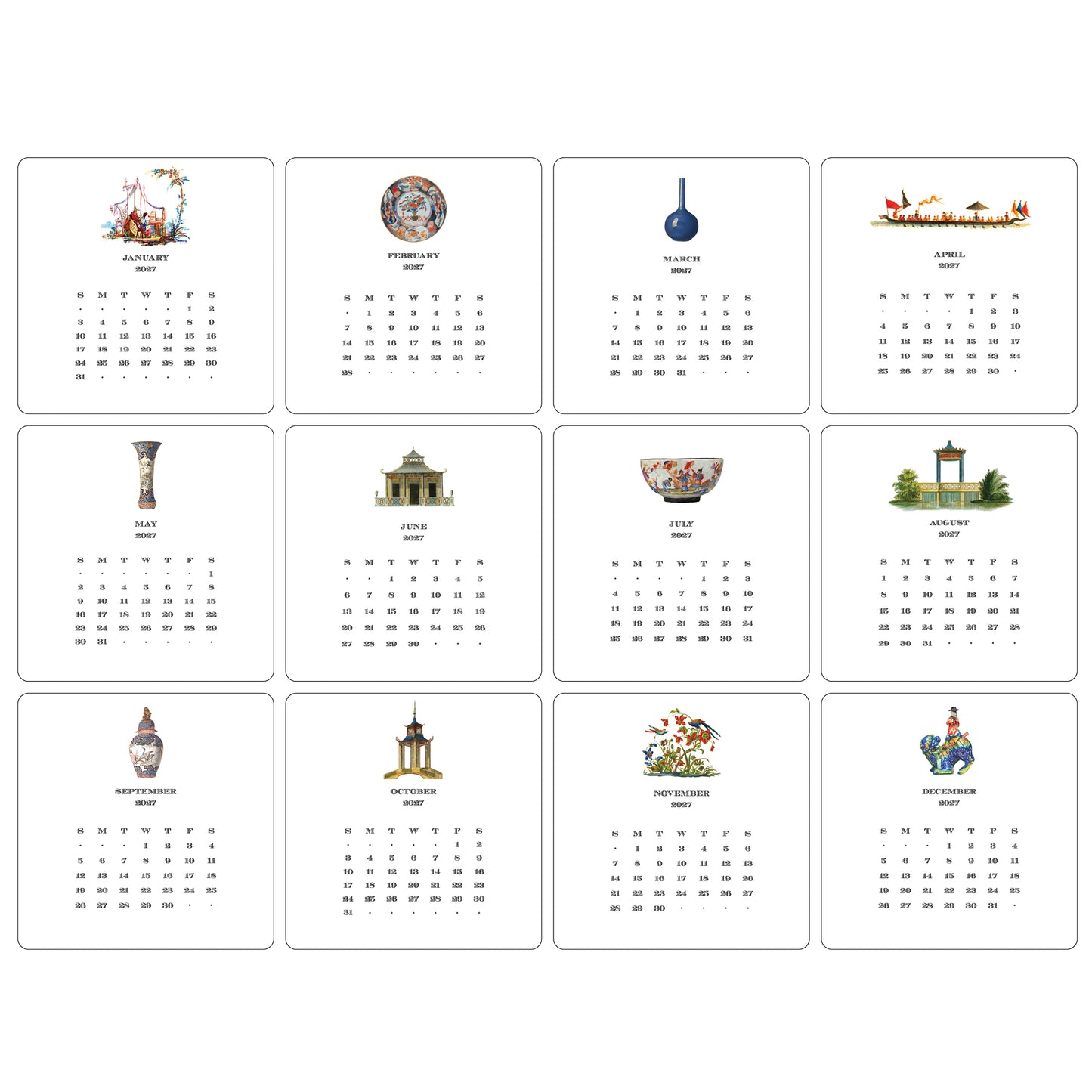 2027 Chinoiserie Desk Calendar