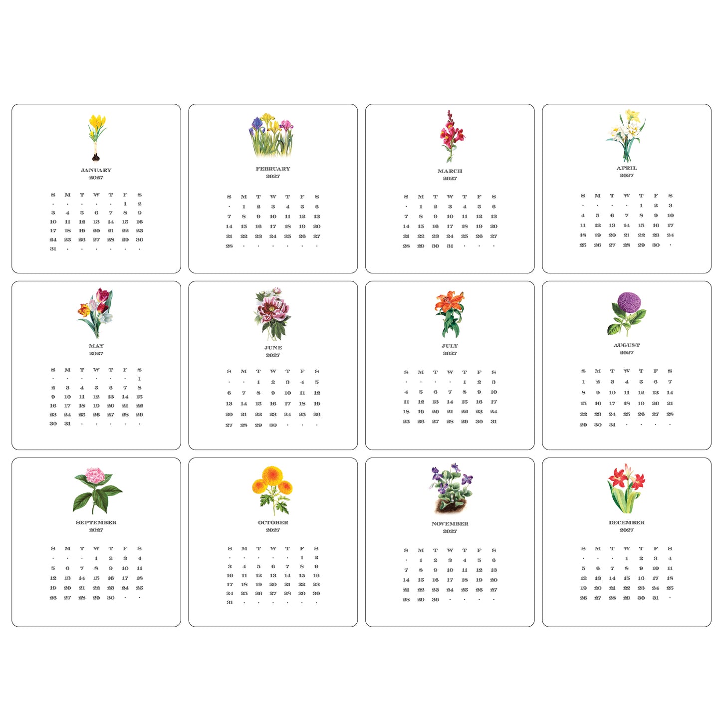 2027 Flora Desk Calendar