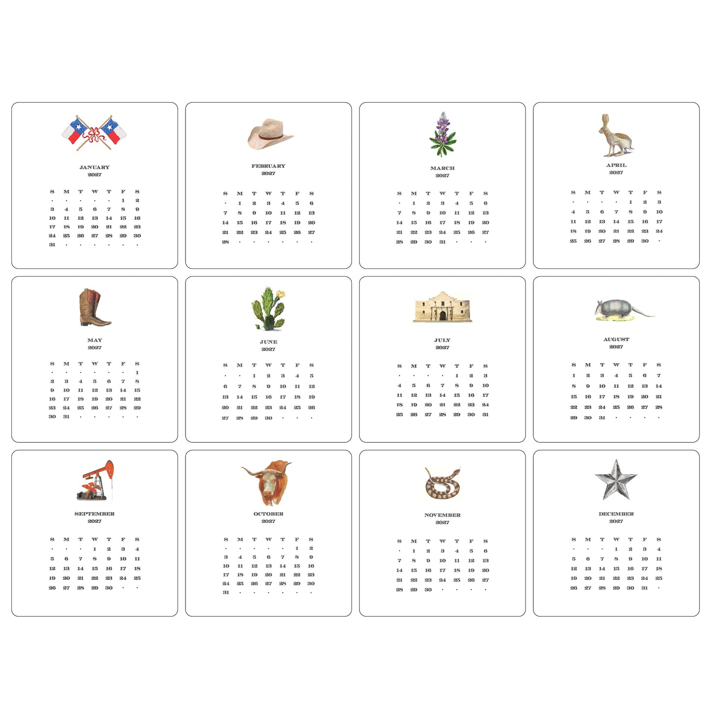 2027 Texas Desk Calendar