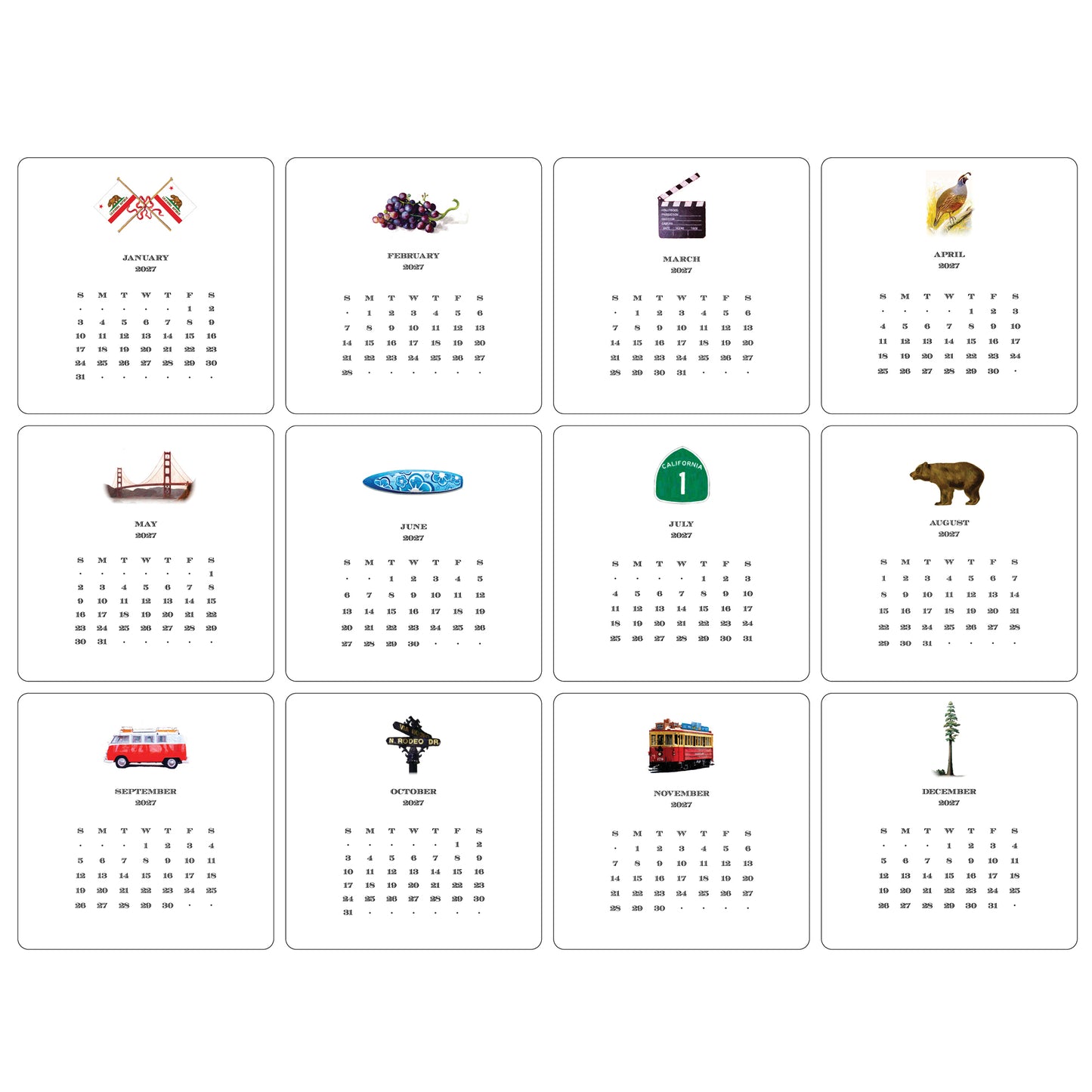 2027 California Desk Calendar