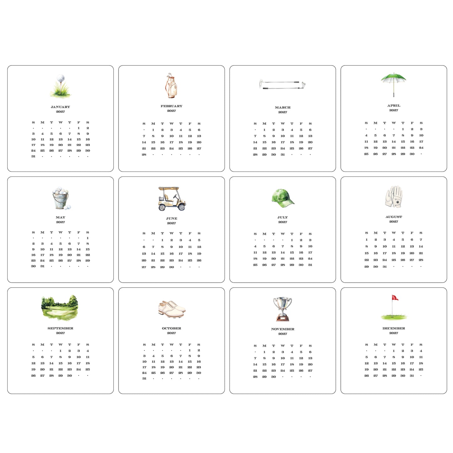 2027 Golf Desk Calendar