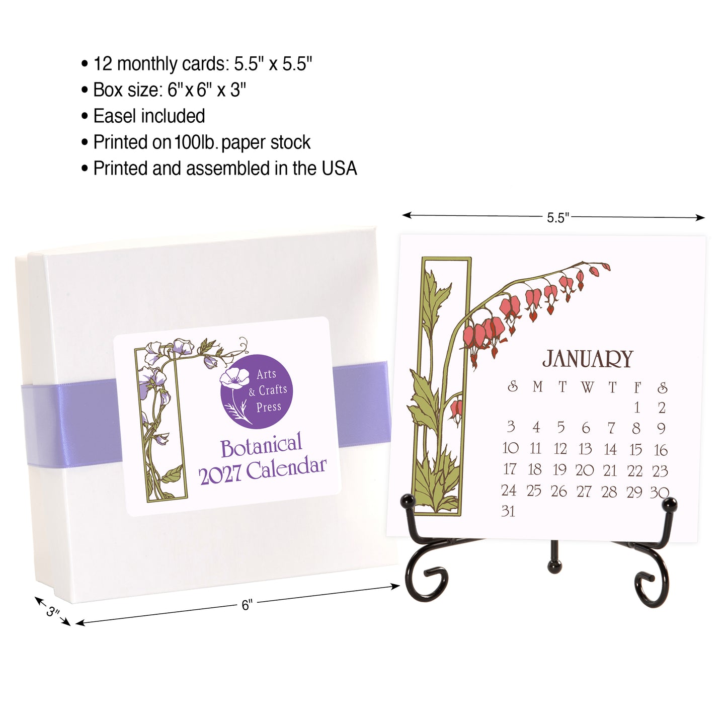2027 Arts & Crafts Press Botanical Desk Calendar
