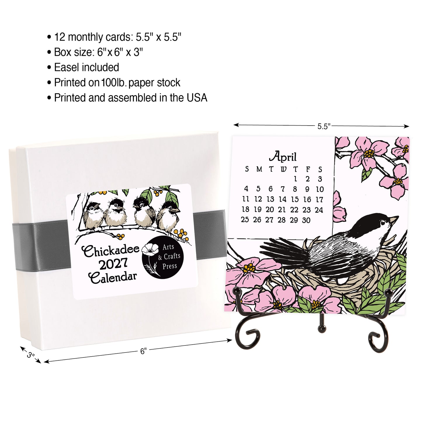 2027 Arts & Crafts Press Chickadee Desk Calendar