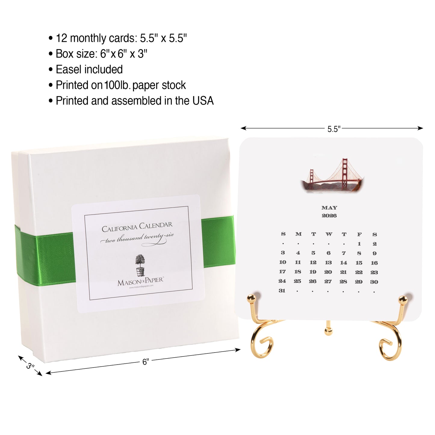 2026 California Calendar with Easel