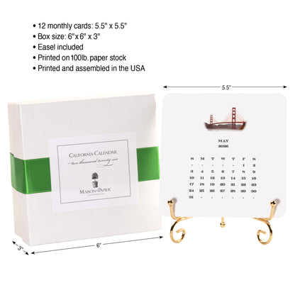 2026 California Calendar with Easel