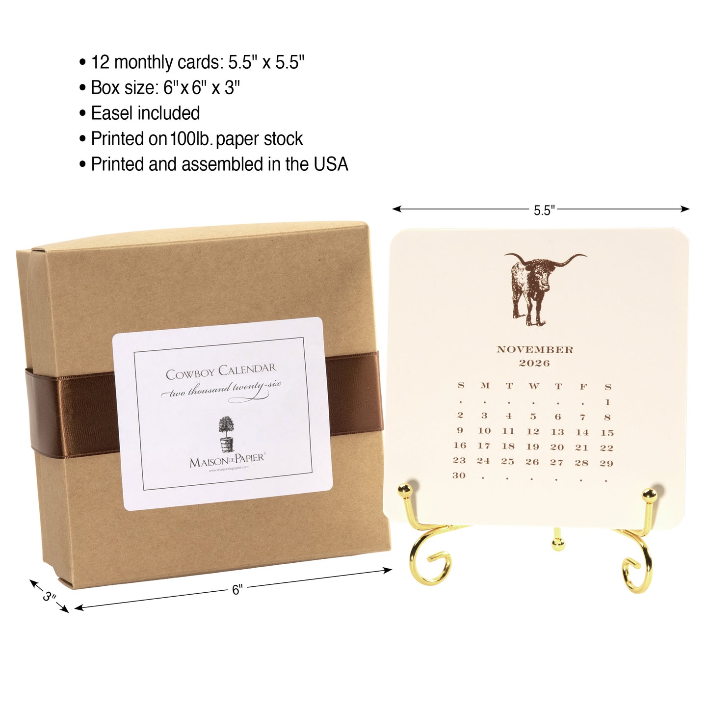 2026 Cowboy Calendar with Easel