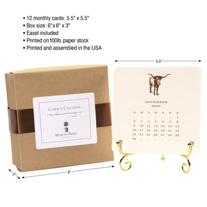 2026 Cowboy Calendar with Easel