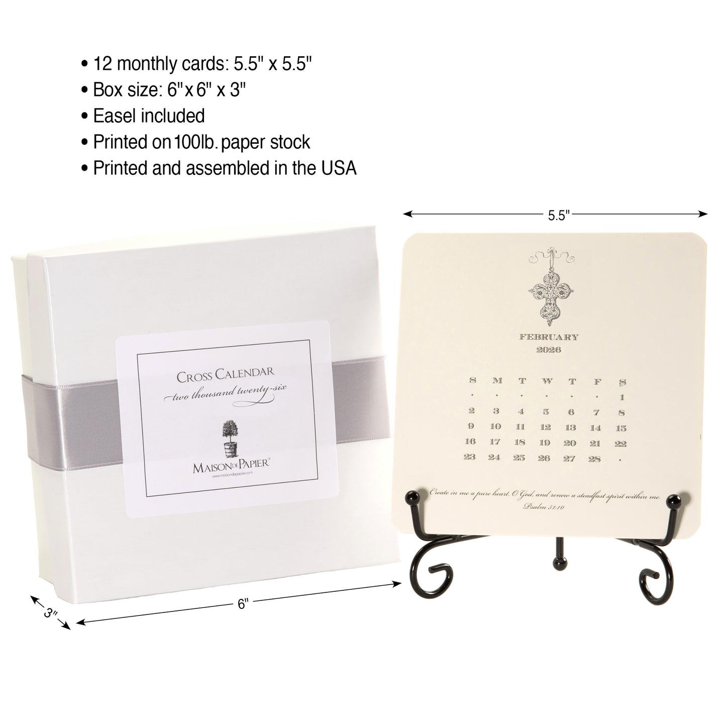 2026 Cross Calendar with Easel