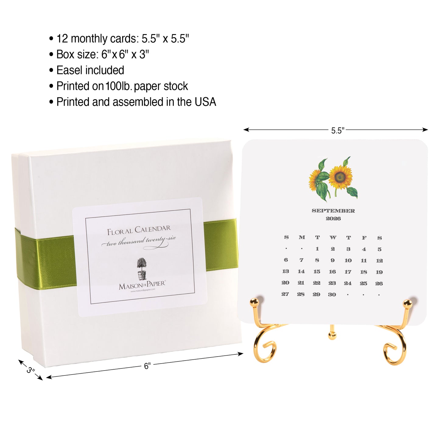 2026 Floral Calendar with Easel