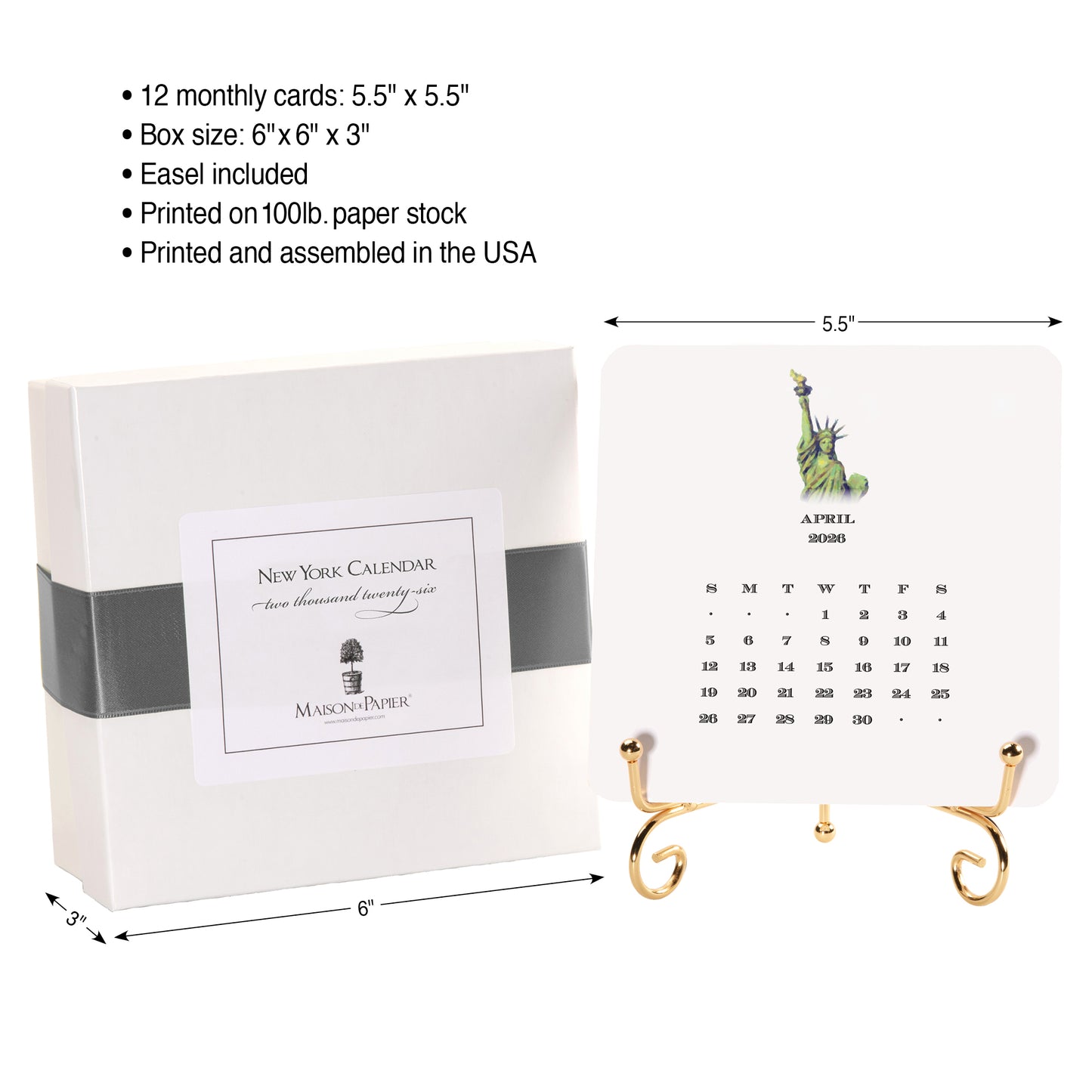 2026 New York Calendar with Easel