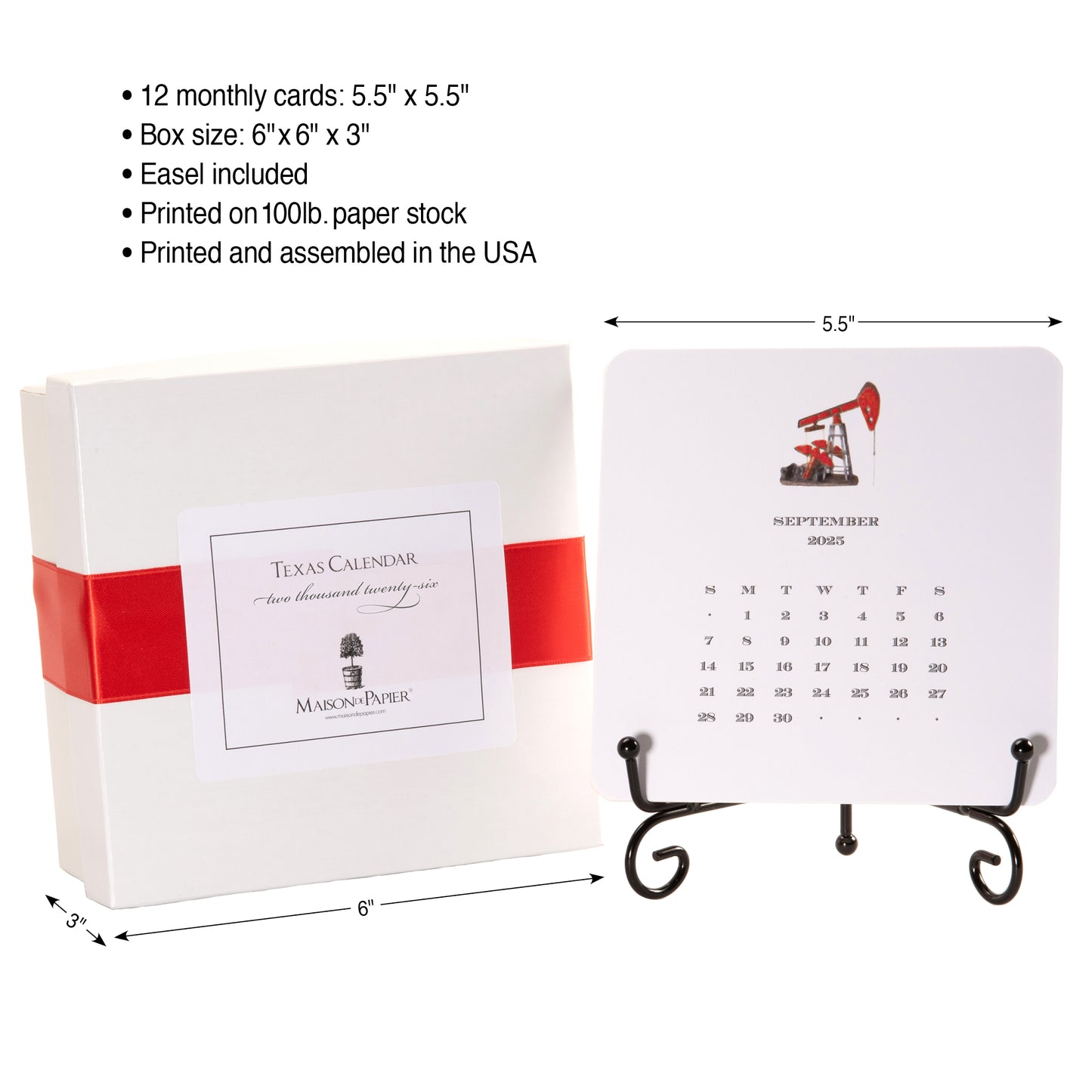 2026 Texas Calendar with Easel