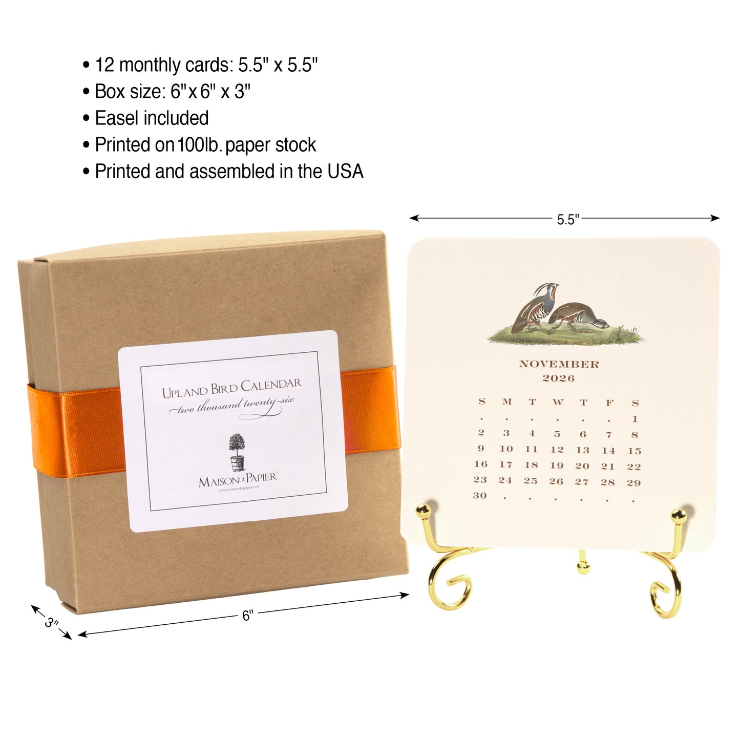 2026 Upland Bird Calendar with Easel