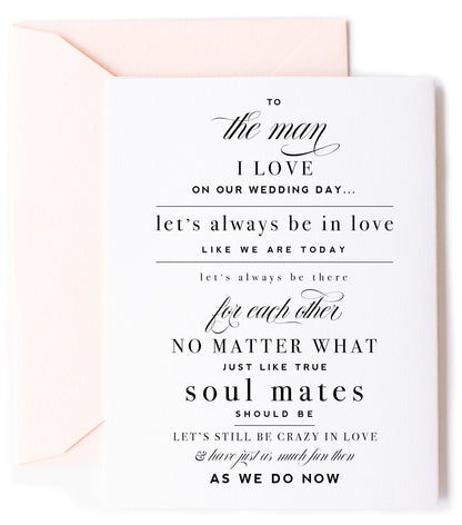 To The Man I Love On Our Wedding Day, Wedding Day Love Card