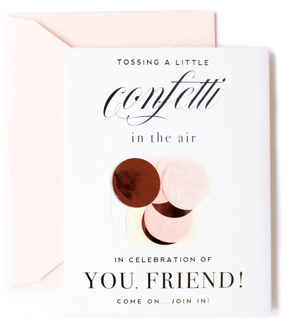 Tossing Confetti in the Air - Pink Confetti Celebration Card & Encouragement Card