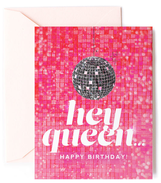 Happy Birthday Queen - Pink Disco Ball Birthday Greeting Card