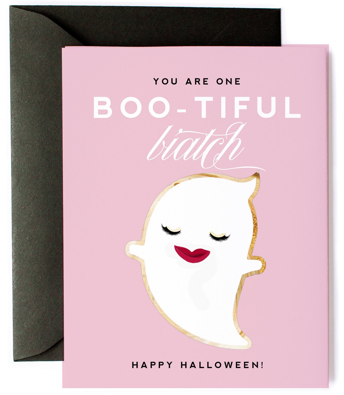 Boo-tiful Biatch, Pink Funny Halloween Greeting Card