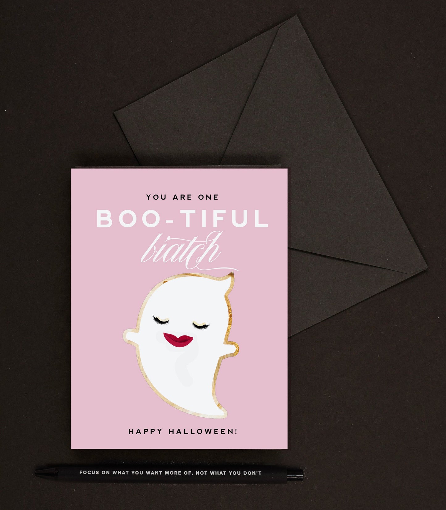 Boo-tiful Biatch, Pink Funny Halloween Greeting Card