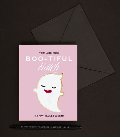 Boo-tiful Biatch, Pink Funny Halloween Greeting Card