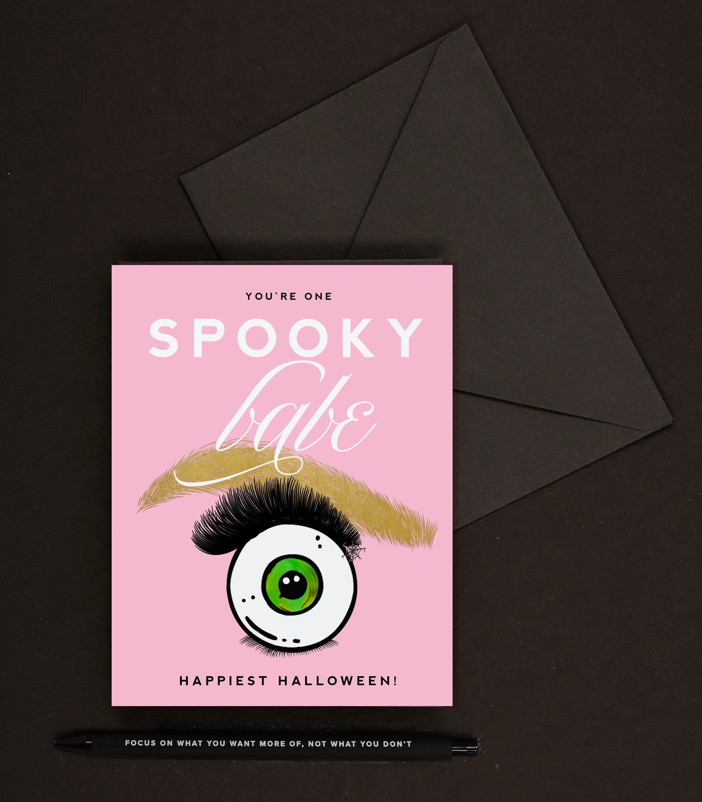 Spooky Babe, Pink Fashionable Funny Halloween Greeting Card