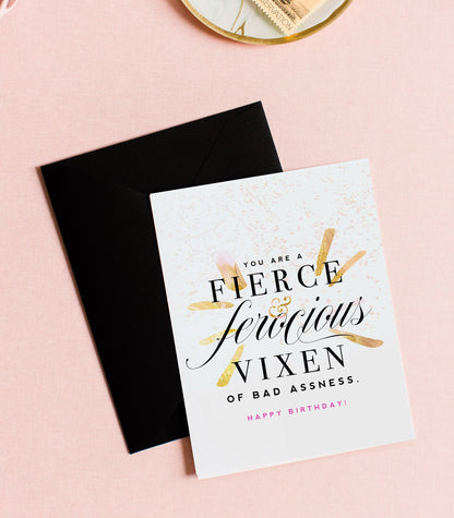 Fierce & Ferocious Vixen, Funny & Stylish Birthday Card