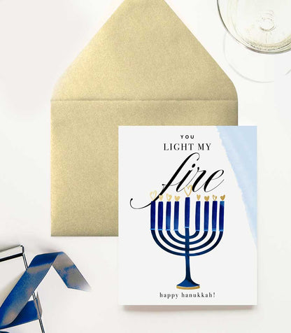 You Light My Fire, Menorah - Hanukkah Holiday Greeting Card