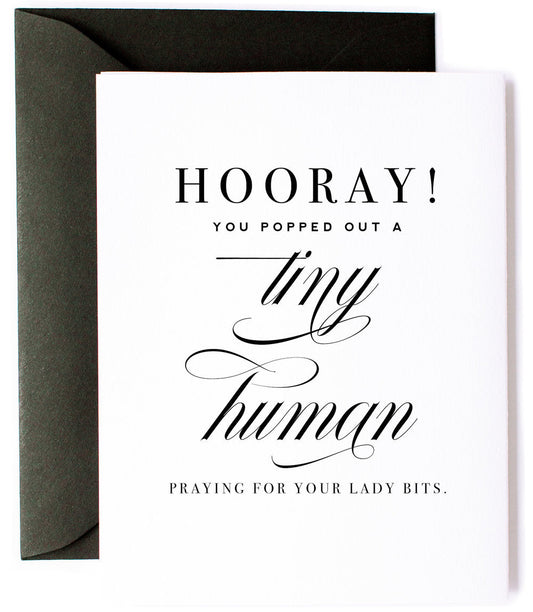 Tiny Human & Lady Bits, Funny Congrats New Baby Greeting Card